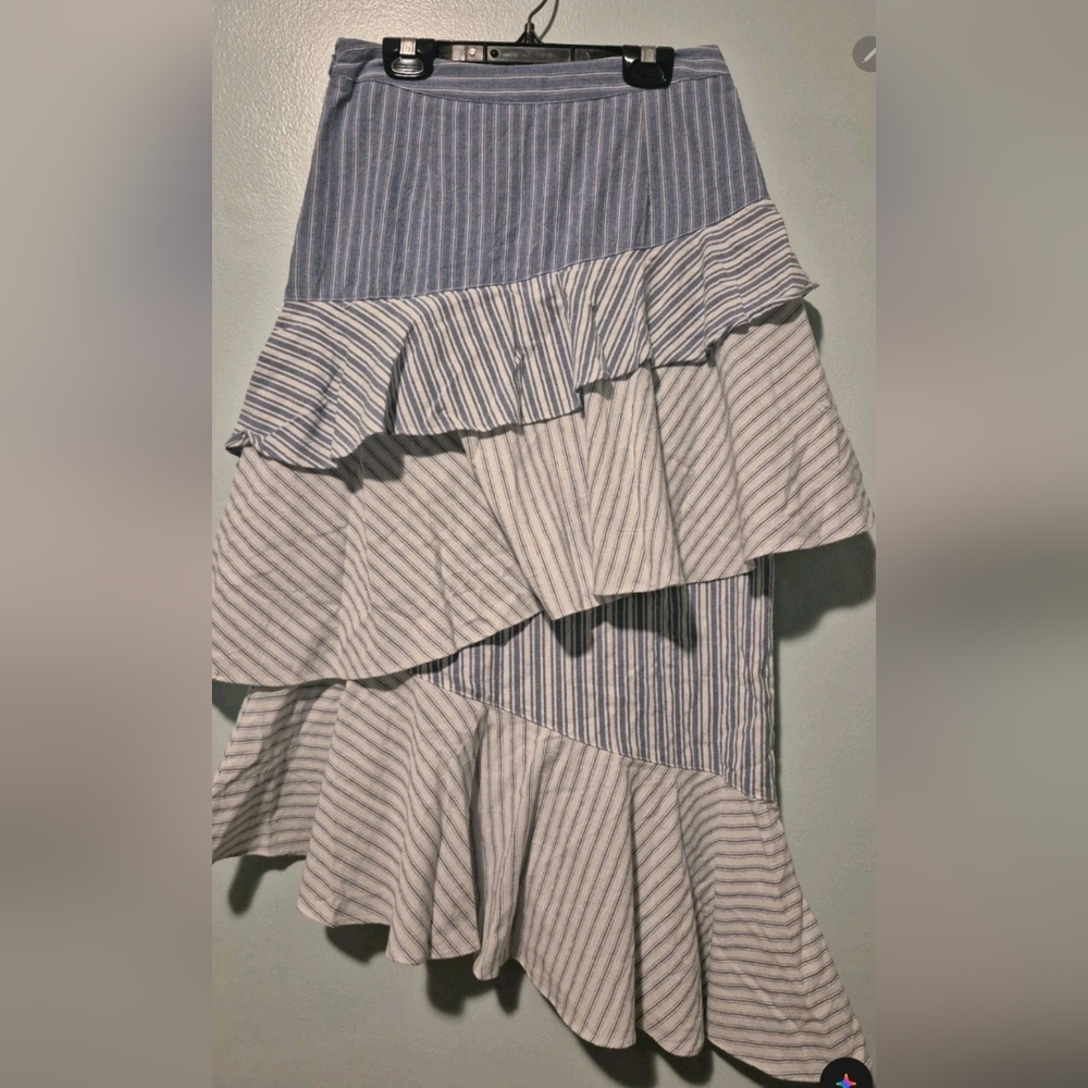 Urban Outfitters Laura Blue White Tiered Ruffle Midi Skirt Women's Sz Small